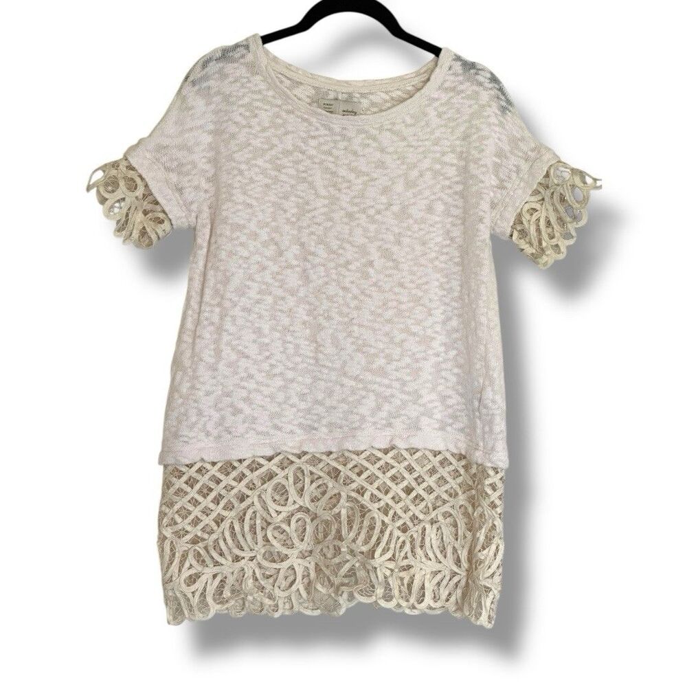 Anthropologie Saturday Sunday Lace Trim Tunic Top Ivory Cream XS Boho